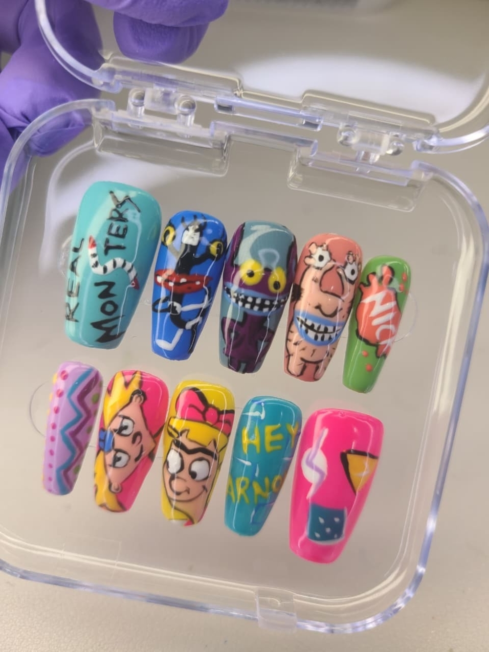 Size-(M)Colorful Cartoon Kids Press-On Nail Set - Mixed Bright Colors